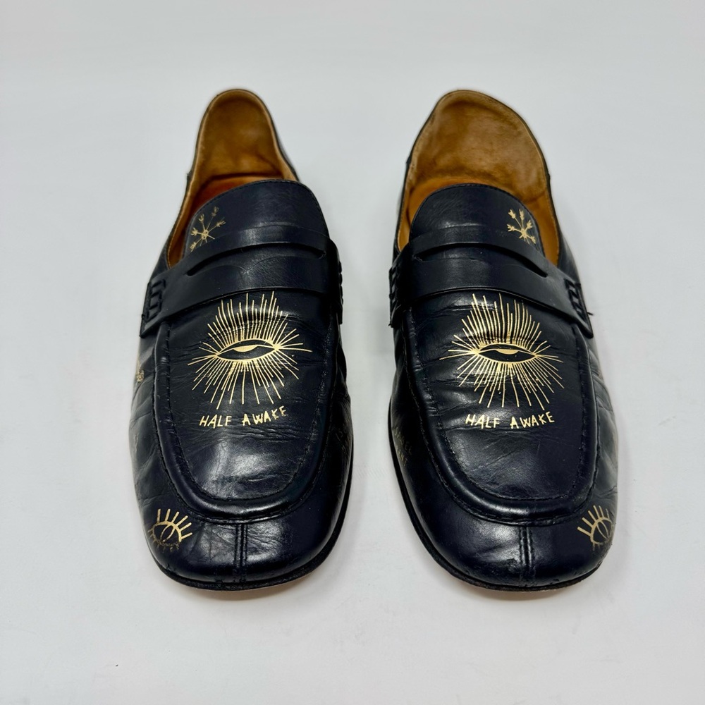 Isabel Marant Printed Stamp Loafer, Size 39, Rare, Black Calf Leather Gold Stamp - Picture 4 of 12